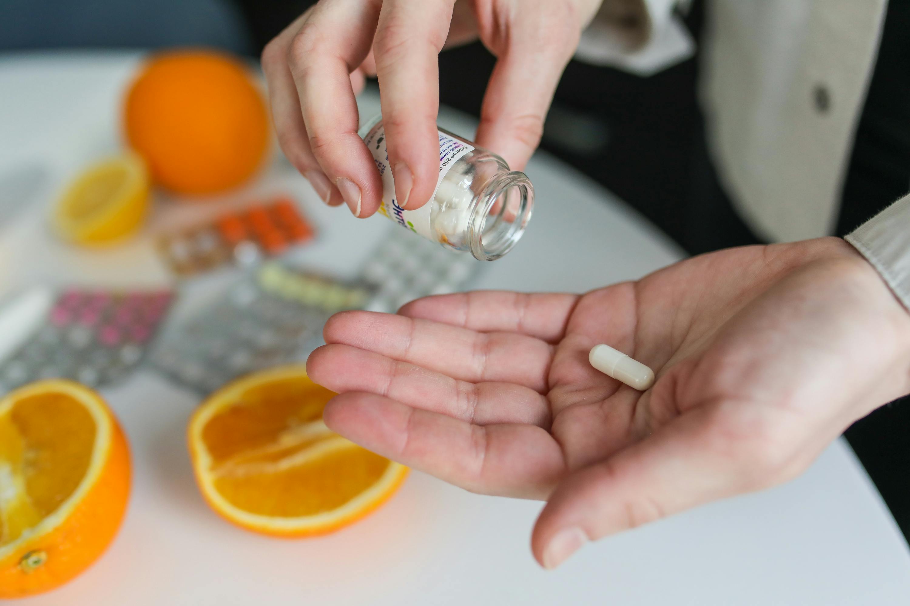 Person confidently taking medication with reminder notification